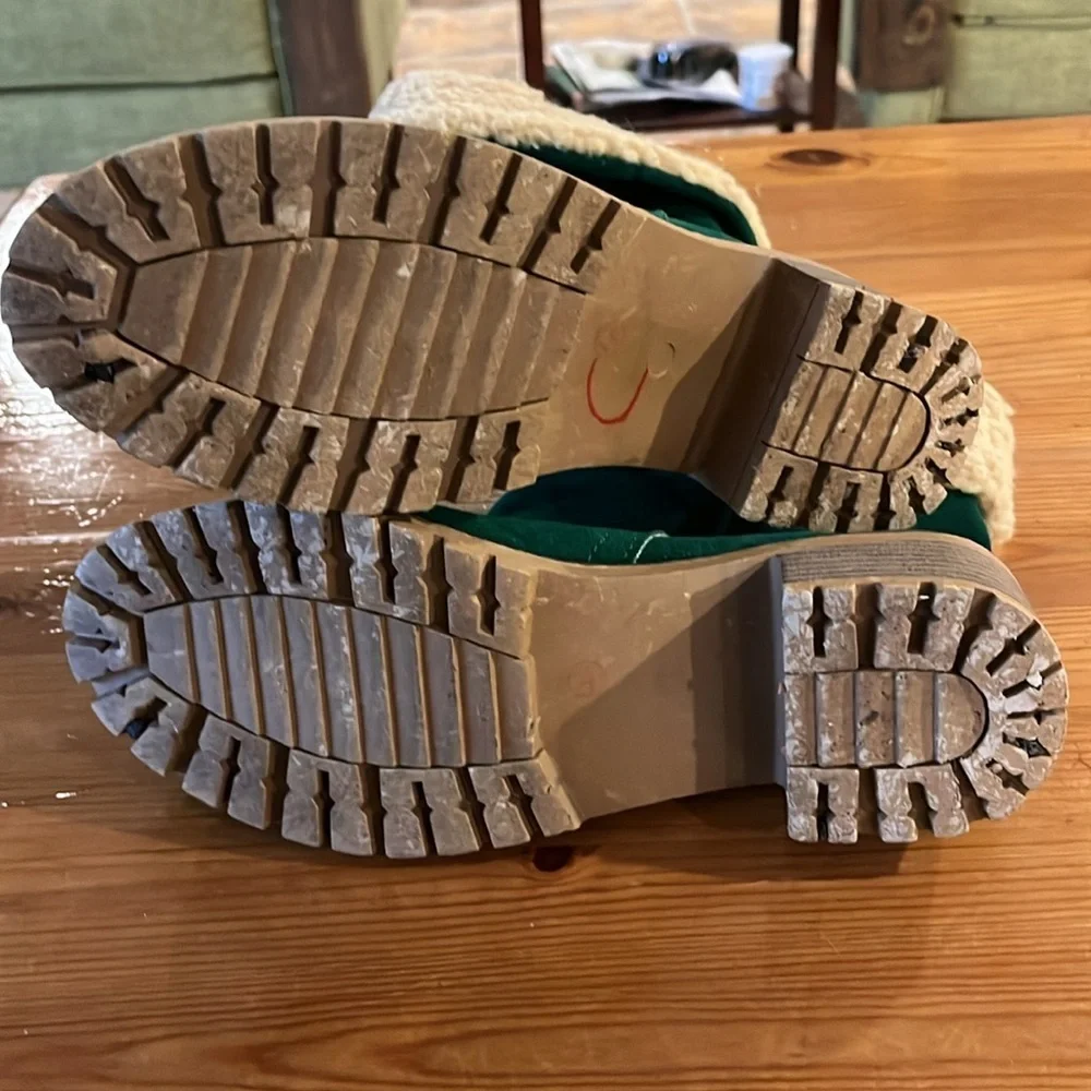 Chunky Heeled Suede Kelly Green Chelsea Winter Boots Size. 41 - Picture 6 of 9